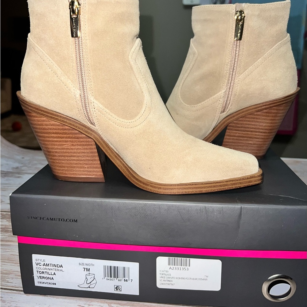 Vince Camuto Tan Ankle Boots with Western Flair